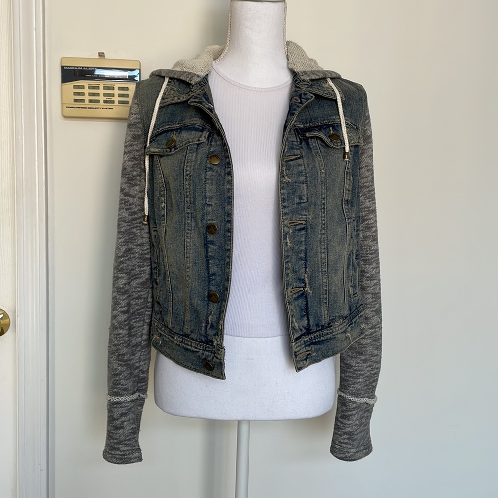 Free People Jean jacket with built-in hoodie US SMALL